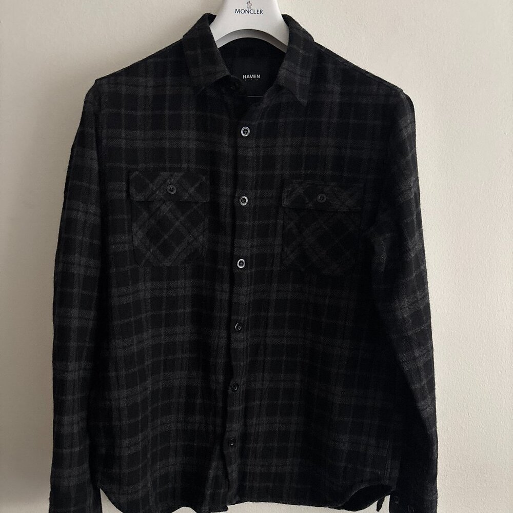 $595 Haven Black Grey Plaid Wool Overshirt/ Shirt Jacket Made in Japan- Medium